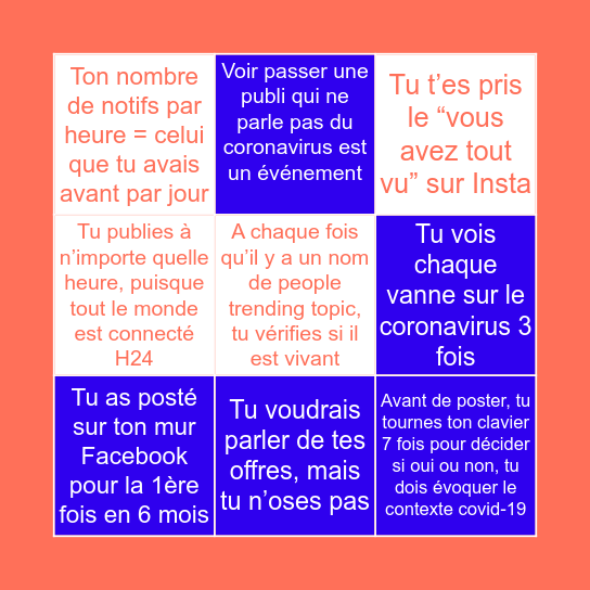 Bingo des réseaux en confinement Bingo Card