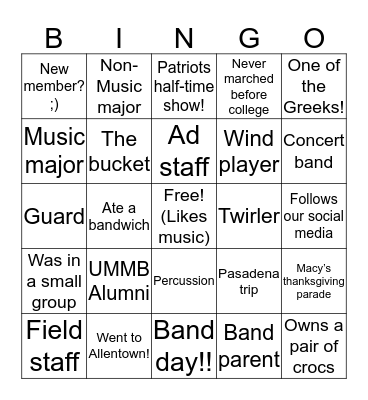 @umassband Bingo Card