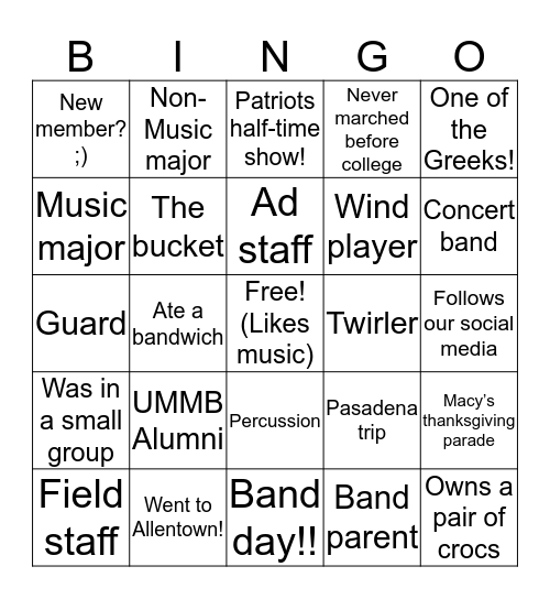 @umassband Bingo Card
