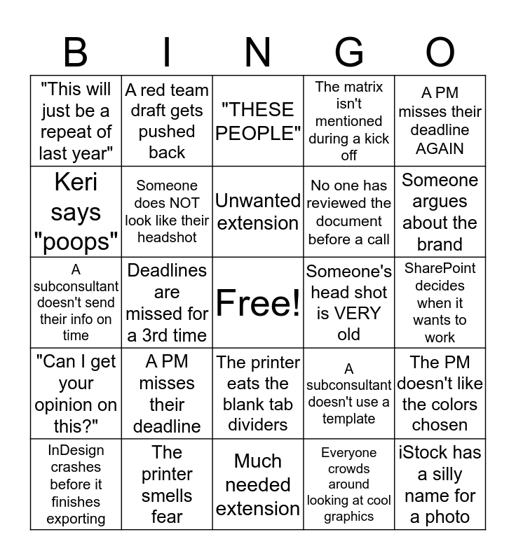 Proposal bingo Card