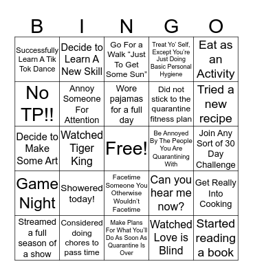 Quarantine BINGO! Bingo Card