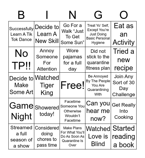Quarantine BINGO! Bingo Card