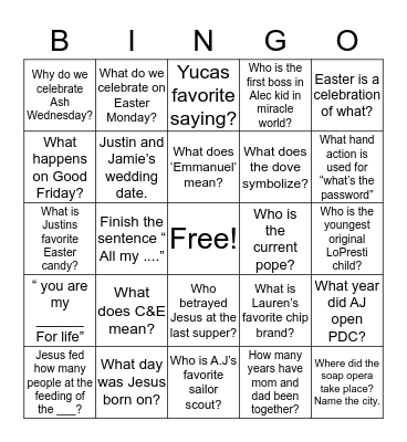 Easter/ LoPresti Bingo Card