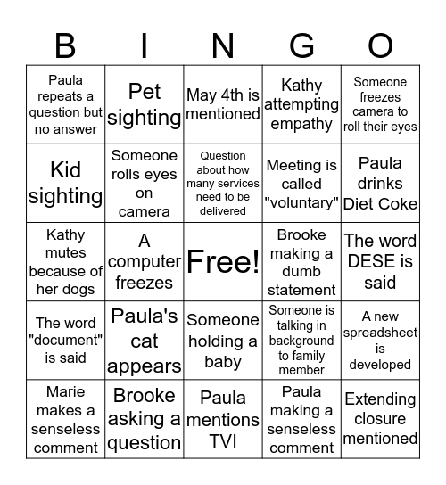 SPED Bingo Card