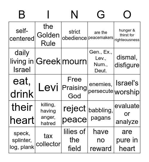 A Mountaintop Experience Bingo Card