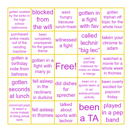 Ithaca Bingooooo Bingo Card