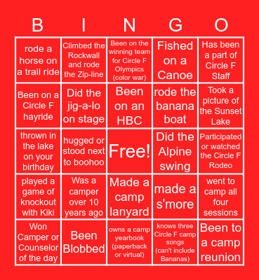 Circle F Bingo Card
