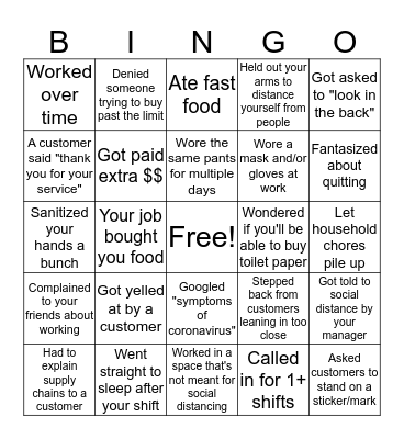Essential Worker Bingo Card