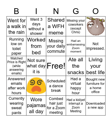 WFH Bingo Card
