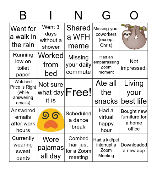 WFH Bingo Card