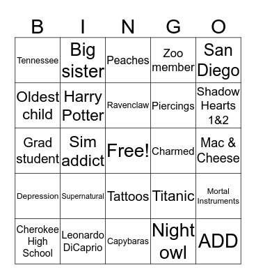 Amber Bingo Card