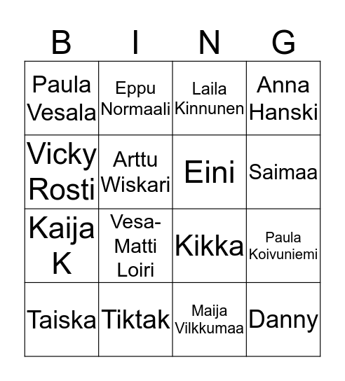 Artist bingo, FIN Bingo Card