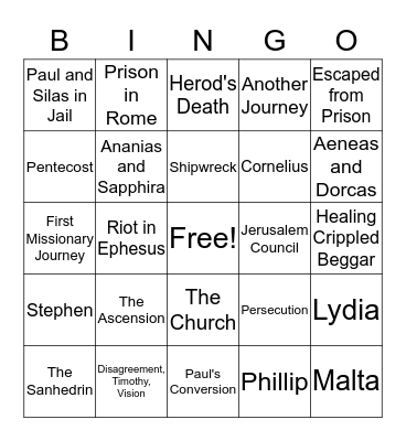 BBC Kids' Club - Book of Acts Bingo Card