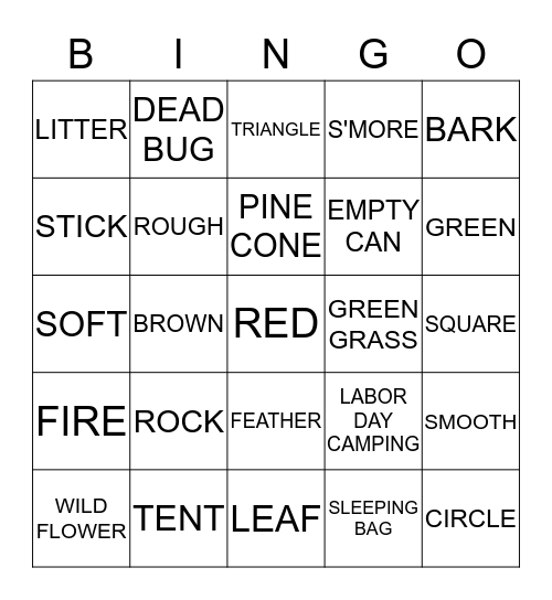 LABOR DAY CAMPING BINGO Card