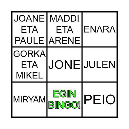 UMEEN IZENAK Bingo Card