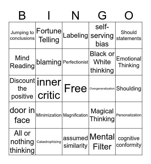 Cognitive Distortion Bingo Card