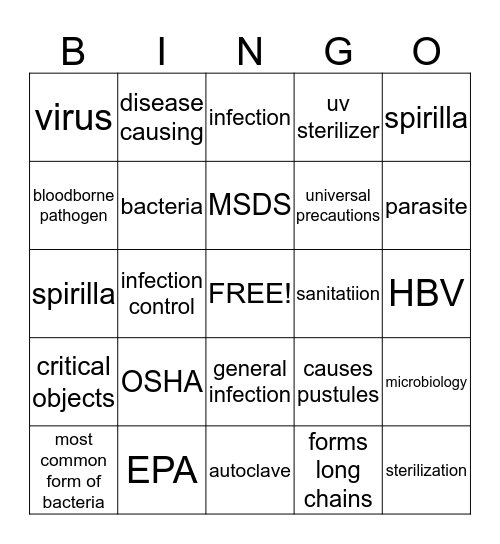 bacteriology Bingo Card