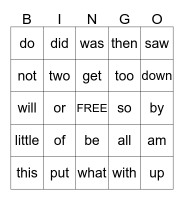 Sight Words: Set 3 Bingo Card