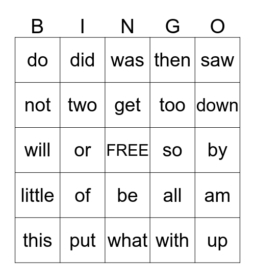 Sight Words: Set 3 Bingo Card