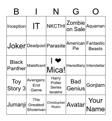 Bingo Night with Mica Bingo Card