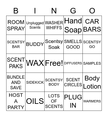 Scentsy Bingo Card