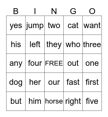 Sight Words: Set 4 Bingo Card