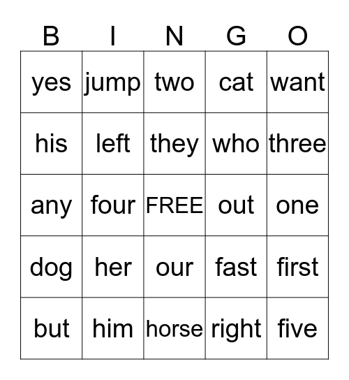 Sight Words: Set 4 Bingo Card