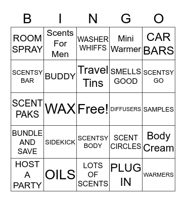 Scentsy Bingo Card