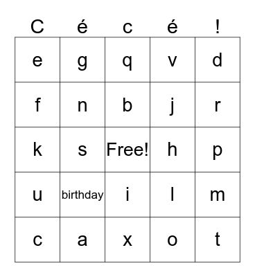 céleste's bingo Card