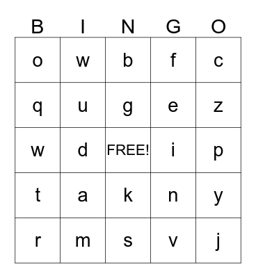 Alphabet  Bingo Card