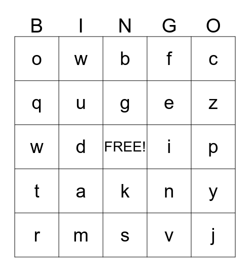 Alphabet  Bingo Card