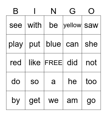 Sight Words: Mixed 1 Bingo Card