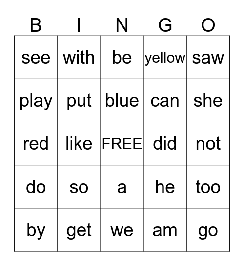 Sight Words: Mixed 1 Bingo Card