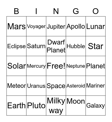 Jonathan’s Outer Space Bingo Card