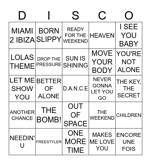 Disco Bingo Card