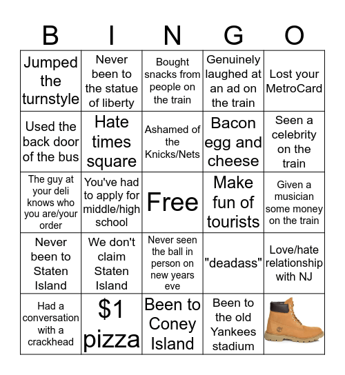 New York Bingo Card