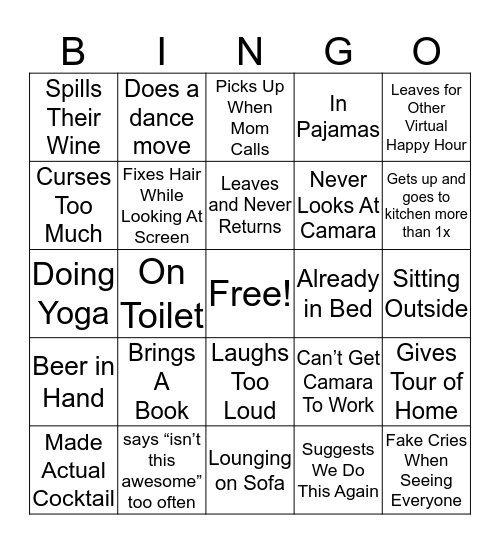 Virtual Happy Hour Bingo Card