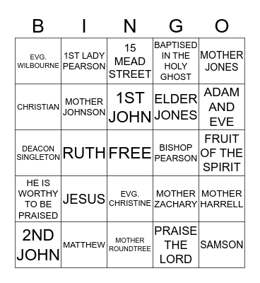 HOLY GHOST BINGO Card