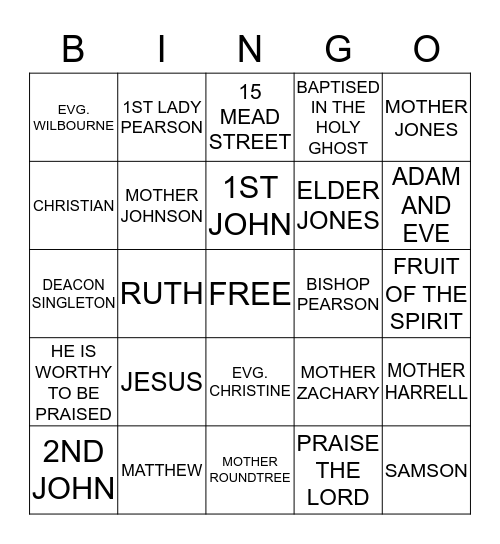 HOLY GHOST BINGO Card