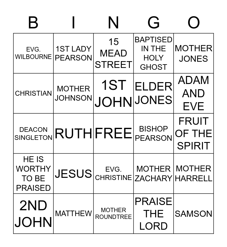 HOLY GHOST BINGO Card