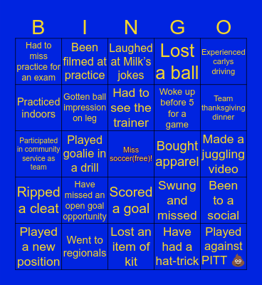 WVU Womens Club Soccer Bingo Card