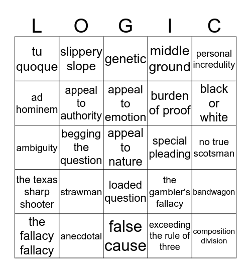 Fallacy BINGO Card