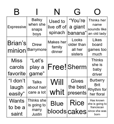 Mary patrick Bingo Card