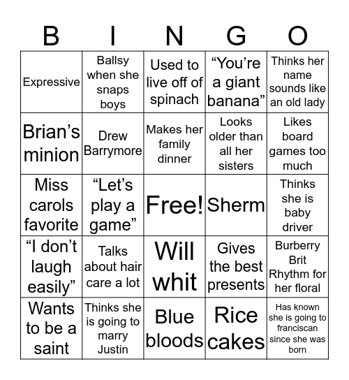 Mary patrick Bingo Card