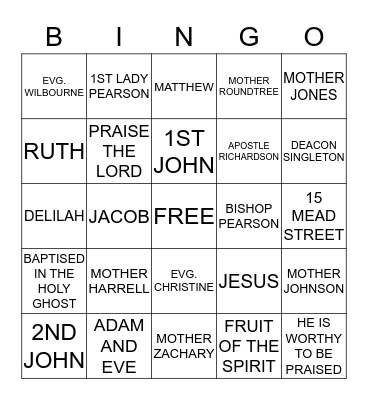 HOLY GHOST BINGO Card