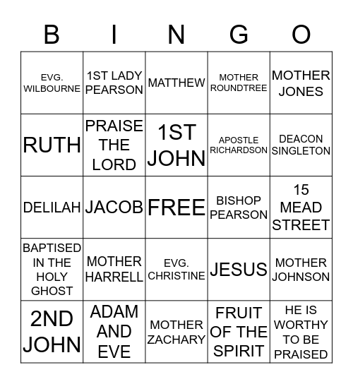 HOLY GHOST BINGO Card