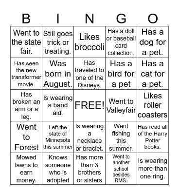 Untitled Bingo Card
