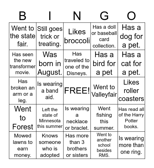 Untitled Bingo Card