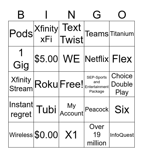 xfinity bingo Card