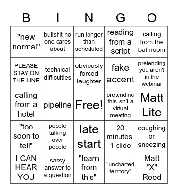 Town Hall Bingo Card